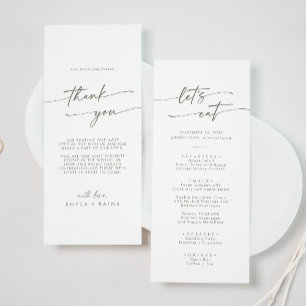 Boho Chic Green and White Thank You and Wedding Menu