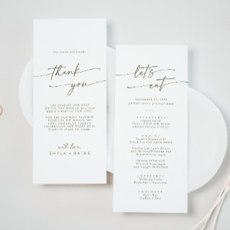 Boho Chic Green and White Thank You and Wedding Menu