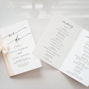 Boho Chic Green and White We Do Folded Wedding Programme