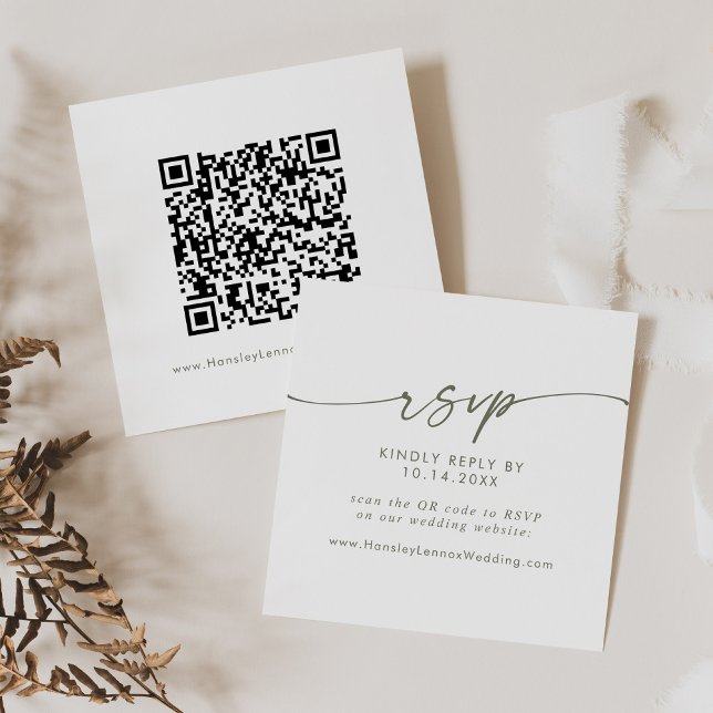 Boho Chic Green and White Wedding QR Code RSVP Enclosure Card (Creator Uploaded)
