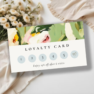 Boho Chic Green Pink Painted Floral Loyality  Business Card