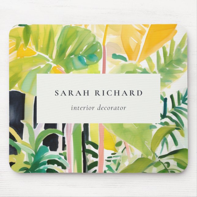 Boho Chic Green Tropical Leafy Foliage Botanical Mouse Mat (Front)