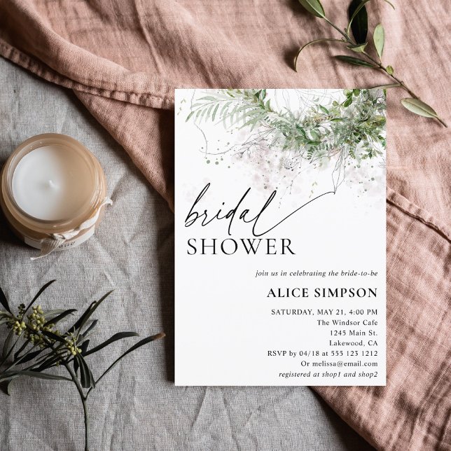 Boho Chic Greenery Script Bridal Shower Invitation (Creator Uploaded)
