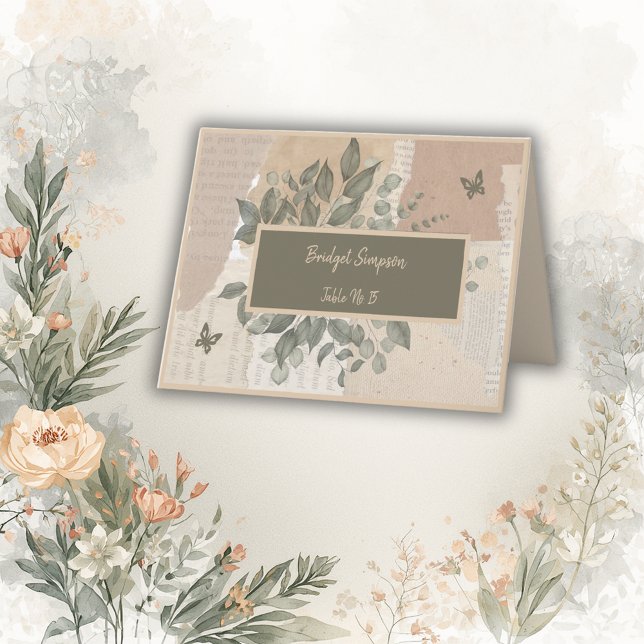 boho chic greenery wedding guest seating card (Creator Uploaded)