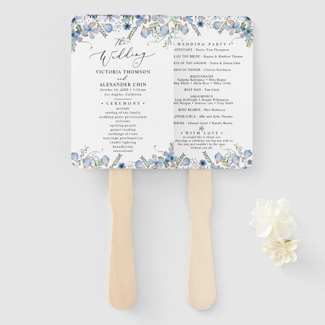 Boho Chic Greenery Wedding Program Hand Fan (Front and Back)