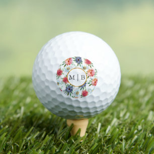 Boho Chic Greenery Wildflower Couple Initials Golf Balls
