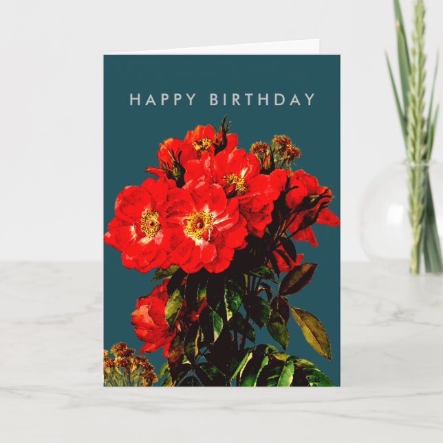Boho Chic Happy Birthday Red Roses Bouquet Card (Front)