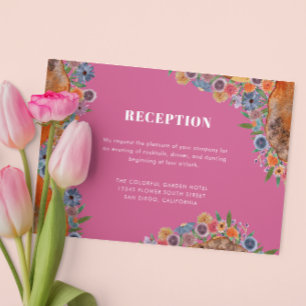 Boho Chic Hot Pink Wildflower Wedding Reception Enclosure Card