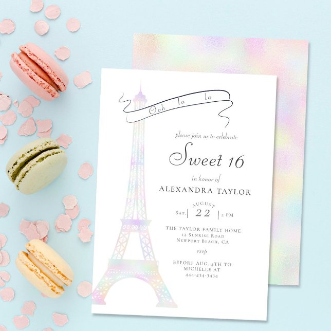 Boho Chic Iridescent Eiffel Tower Paris Sweet 16 Invitation (Creator Uploaded)