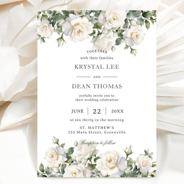 Boho Chic Ivory White Roses Floral Wedding Invitation (Creator Uploaded)