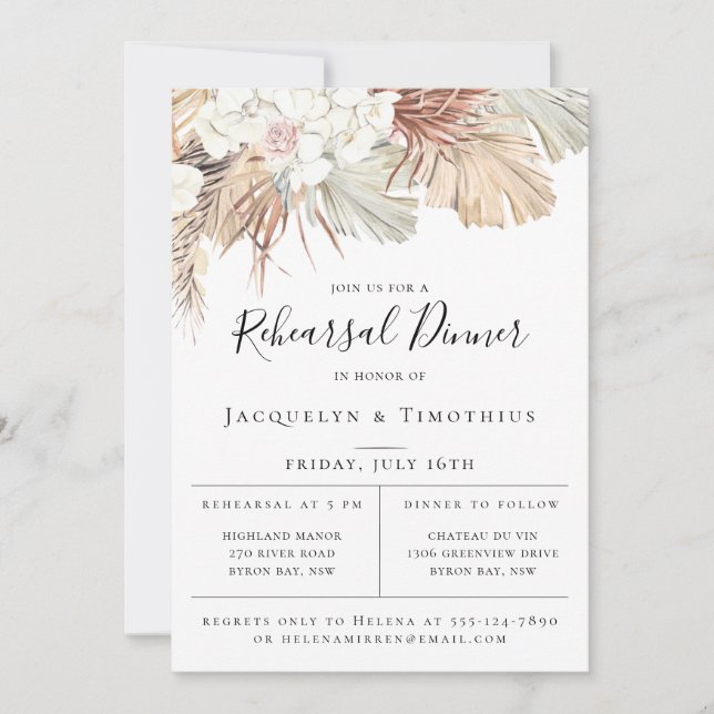 Boho-Chic Jungle Botanical Rehearsal Dinner Invite (Front)