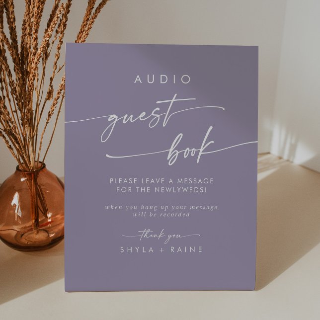 Boho Chic Lavender Purple Audio Guestbook Wedding Pedestal Sign (Creator Uploaded)
