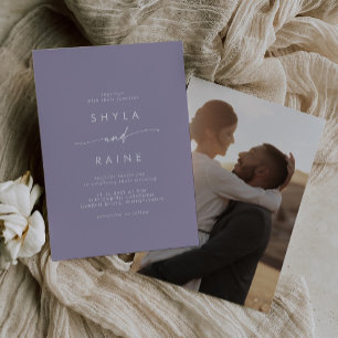 Boho Chic Lavender Purple Casual Photo Wedding Invitation