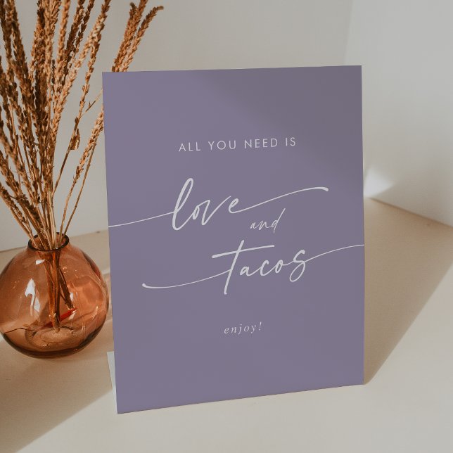Boho Chic Lavender Purple Love Taco Bar Wedding Pedestal Sign (Boho Chic Lavender Purple Love Taco Bar Wedding Pedestal Sign)