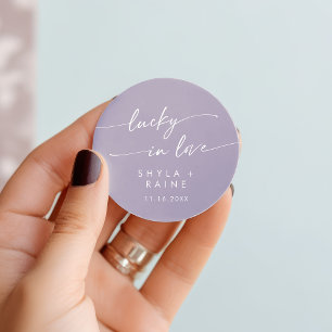Boho Chic Lavender Purple Lucky In Love Favour Classic Round Sticker