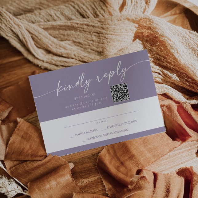 Boho Chic Lavender Purple Mail In and QR Code RSVP Card (Creator Uploaded)
