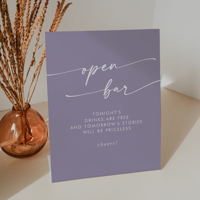 Boho Chic Lavender Purple Open Bar Wedding Pedestal Sign (Boho Chic Lavender Purple Open Bar Wedding Pedestal Sign)