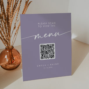 Boho Chic Lavender Purple QR Code Wedding Menu Pedestal Sign