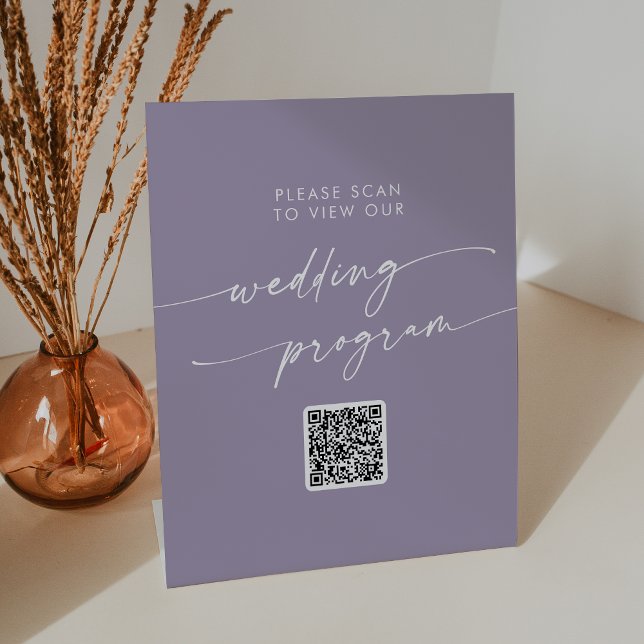 Boho Chic Lavender Purple QR Code Wedding Program Pedestal Sign (Creator Uploaded)