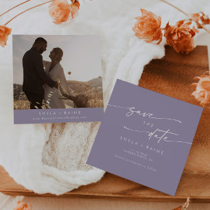 Boho Chic Lavender Purple Square Photo Back Save The Date