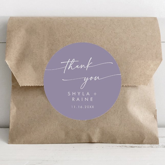 Boho Chic Lavender Purple Thank You Wedding Favour Classic Round Sticker (Creator Uploaded)