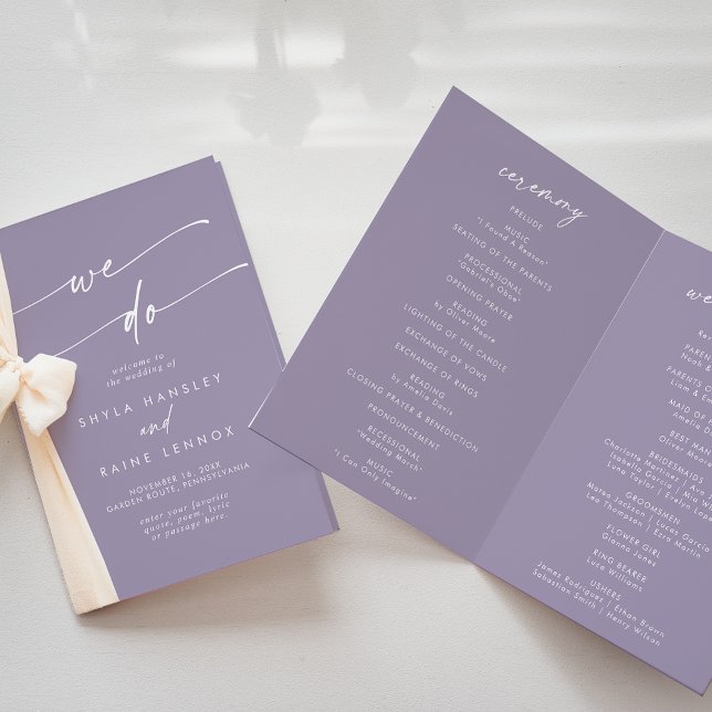 Boho Chic Lavender Purple We Do Folded Wedding Programme (Creator Uploaded)