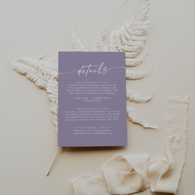 Boho Chic Lavender Purple Wedding Details Enclosure Card (Creator Uploaded)
