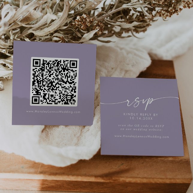 Boho Chic Lavender Purple Wedding QR Code RSVP Enclosure Card (Creator Uploaded)