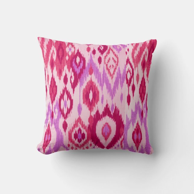 Boho Chic lilac orchid pink Ikat Tribal Tapestry Cushion (Front)