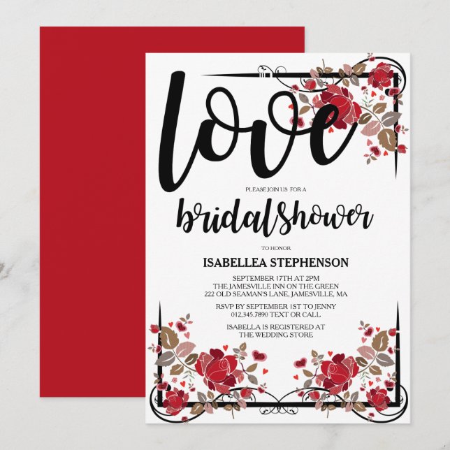 Boho Chic Love and Roses Bridal Shower Invitation (Front/Back)