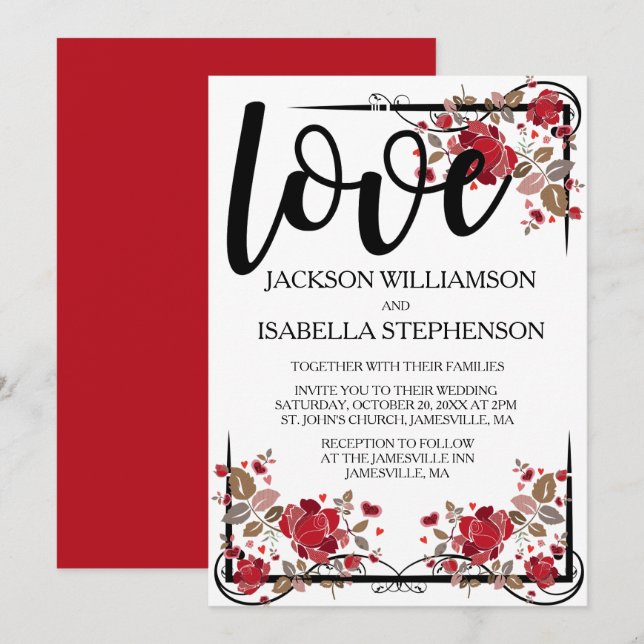 Boho Chic Love and Roses Wedding Invitation (Front/Back)