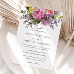 Boho Chic Magenta Pink Purple Mauve Floral Wedding Invitation