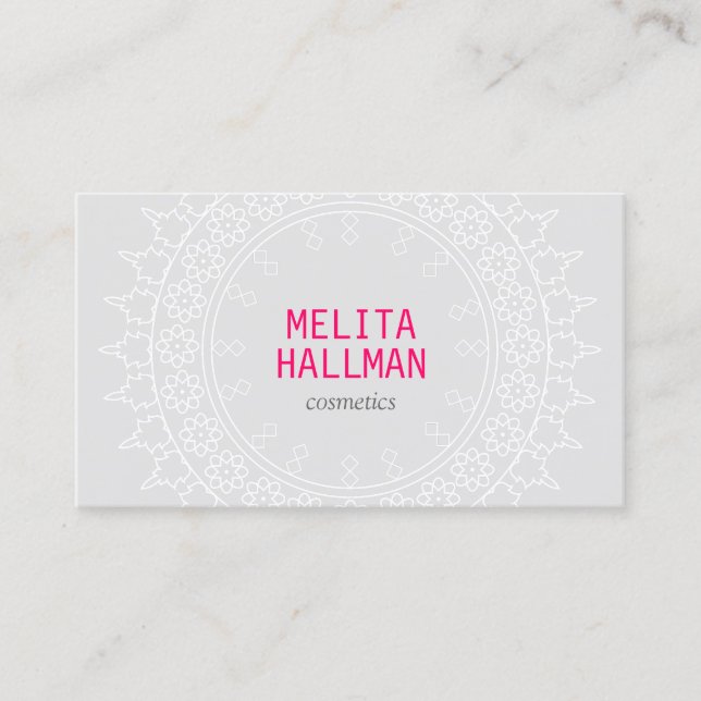Boho Chic Mandala Grey/Pink Business Card (Front)