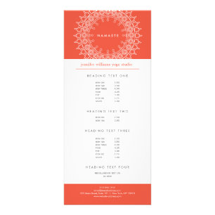 Boho Chic Mandala Namaste Yoga Coral Rack Card