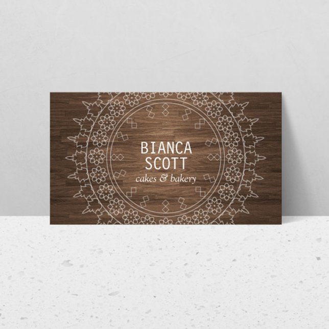 Boho Chic Mandala on Dark Wood Business Card (Creator Uploaded)