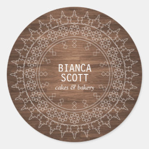 Boho Chic Mandala on Dark Wood Classic Round Sticker