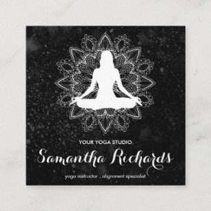 Boho Chic Mandala Trendy Celestial Black White Square Business Card
