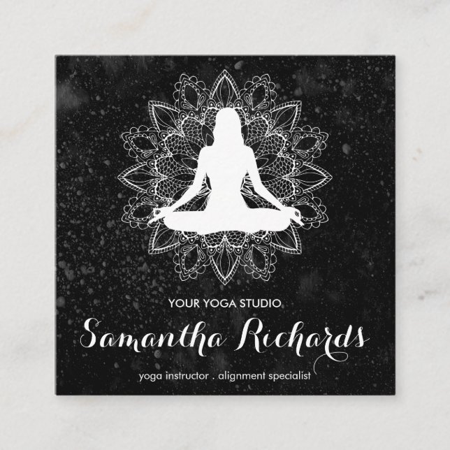Boho Chic Mandala Trendy Celestial Black White Square Business Card (Front)