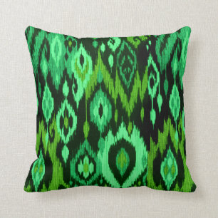 Boho Chic mint emerald green Ikat Tribal Tapestry Cushion