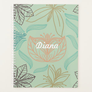 Boho-Chic Mint Floral Blossom Pattern Planner