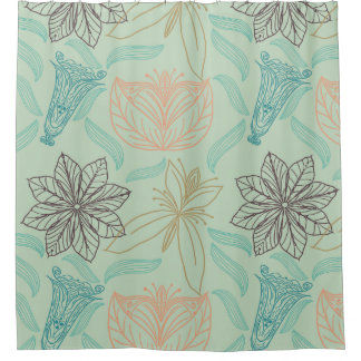 Boho-Chic Mint Floral Blossom Pattern Shower Curtain