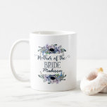 Boho Chic Mint & Navy Floral Mother of the Bride Coffee Mug<br><div class="desc">Boho Chic Mint & Navy Floral & Feathers With Curly Tail & Stripe Hand Lettered Fonts Wedding Personalised Mother of the Bride coffee mug. Check my shop to see the entire wedding suite for this design!</div>