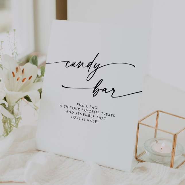 Boho Chic Modern Black and White Candy Bar Wedding Pedestal Sign (Boho Chic Modern Black and White Candy Bar Wedding Pedestal Sign)