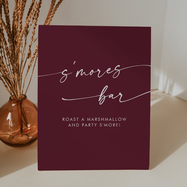Boho Chic Modern Burgundy Red Smores Wedding Pedestal Sign (Boho Chic Modern Burgundy Red Smores Wedding Pedestal Sign)