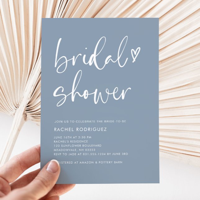 Boho Chic Modern Dusty Blue Script Bridal Shower Invitation (Creator Uploaded)