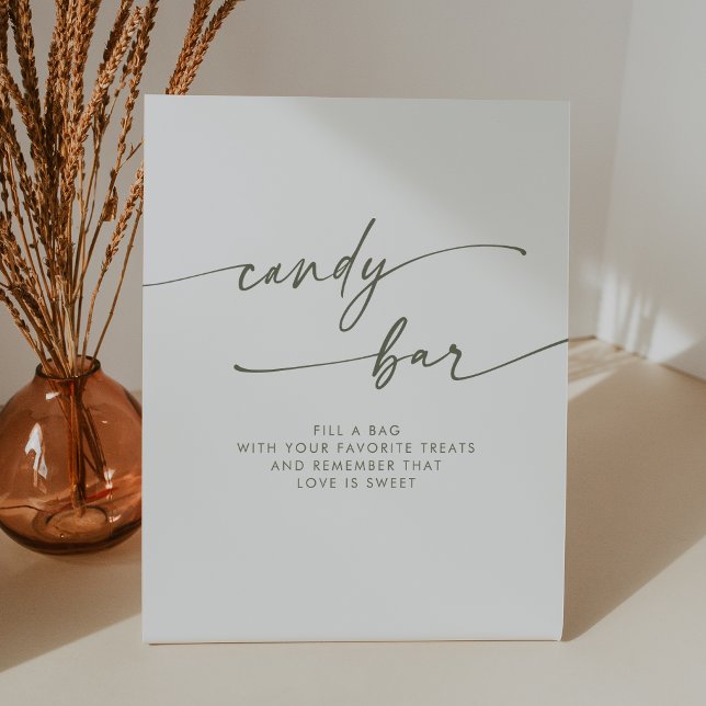 Boho Chic Modern Green and White Candy Bar Wedding Pedestal Sign (Boho Chic Modern Green and White Candy Bar Wedding Pedestal Sign)