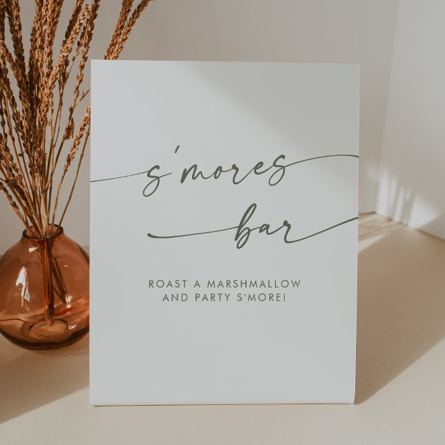 Boho Chic Modern Green and White Smores Wedding Pedestal Sign (Boho Chic Modern Green and White Smores Wedding Pedestal Sign)