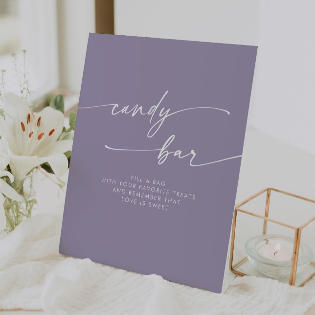 Boho Chic Modern Lavender Purple Candy Bar Wedding Pedestal Sign (Boho Chic Modern Lavender Purple Candy Bar Wedding Pedestal Sign)