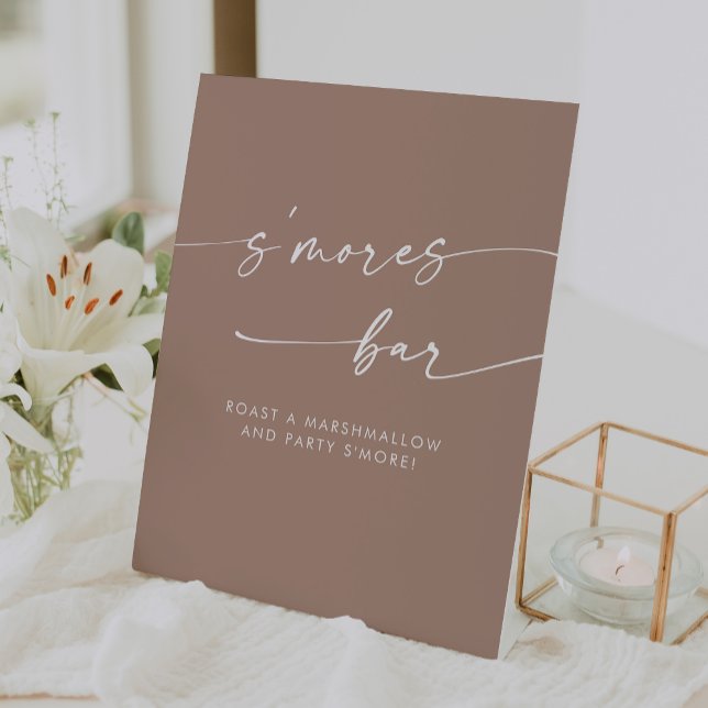 Boho Chic Modern Neutral Taupe Smores Wedding Pedestal Sign (Boho Chic Modern Neutral Taupe Smores Wedding Pedestal Sign)