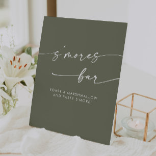 Boho Chic Modern Olive Green Smores Wedding Pedestal Sign